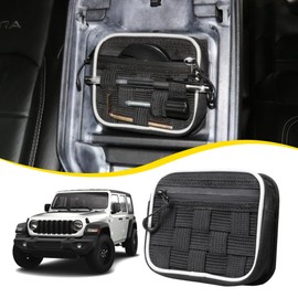 RERPRO Center Console Organizer Storage Compatible with 2018-2025 Jeep Wrangler JL 4XE Gladiator JT Accessories Console Organizer Armrest Hidden Bag with Tactical Webbing Molle Panel, Black