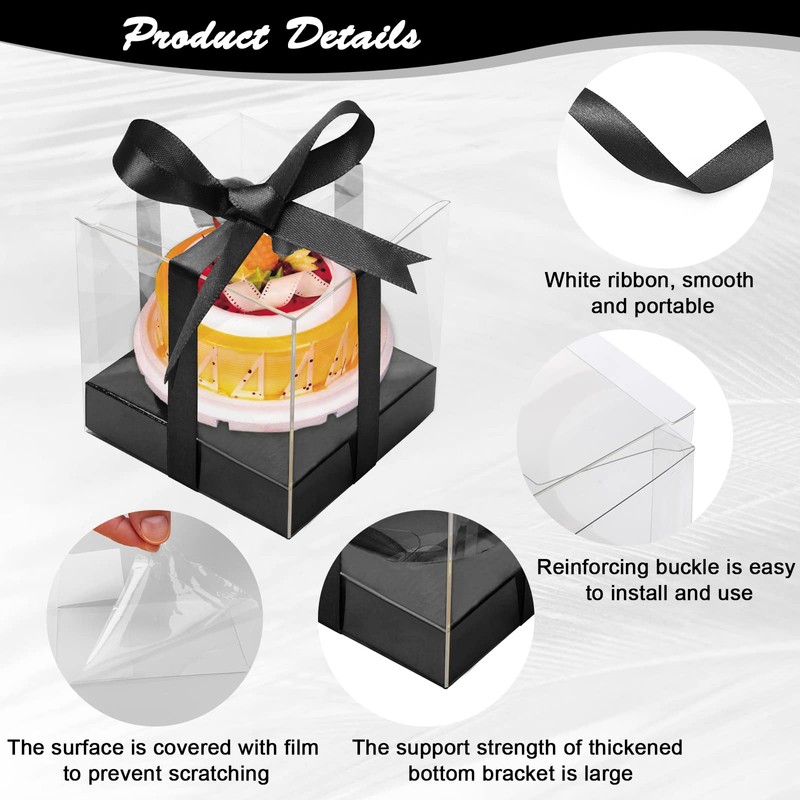 Anglecai 12 Pack Clear Plastic Cupcake Boxes, 3.5 Inch Black