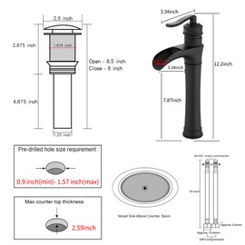 Matte Black Bathroom Faucet GGStudy Single Handle One Hole Farmhouse Waterfall Bathroom Vessel Sink Faucet Black Matching with Pop Up Drain