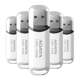 PSA COMPUTO Y PAPELERIA Kit de 5 Memorias USB Adata C906, 64GB, USB 2.0, Lectura 30 MB/s, Escritura 8 MB/s, Blanco la C906 está Hecha para Cumplir con Las Necesidades de Todos.