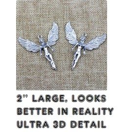 Fashion Jewelry 2" LARGE 3D ANGEL FAIRY FLYING WING Pendant On 20" 925 Sterling Silver Necklace