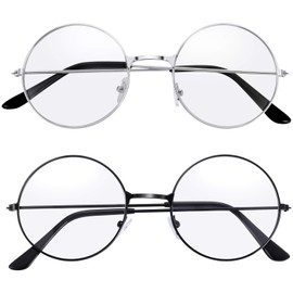 BM Bememo 2 Pairs of Wizard Glasses Round Wire Costume Glasses Accessories for Dressing Up (Black and Silver)