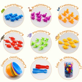 Juguetes de Dinosaurios para Contar, Montessori Juegos Didacticos de Matemáticas, con Cuencos de Clasificación de Colores, Aprendizaje Preescolar, Regalos para Niños de 3+ Años (57 Piezas)