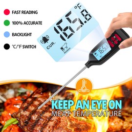 Antonki Fleischthermometer Digitales Bratenthermometer Sofortiges Auslesen Küchenthermometer Außen BBQ Grillthermometer mit Hintergrundbeleuchtung, Langer Sonde Süßigkeiten Thermometer
