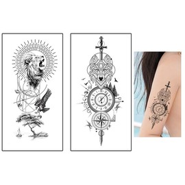 2 Sheets Temporary Lion Tattoo Wolf Tattoo Compass Tattoo Eagle Tattoo Sword Tattoo T217 223
