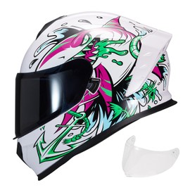 JQF Gear Motorcycle Full Face Dual Visor Helmets for Adults Street Bike Racing Motorbike Helmet A8 DOT Approved (Shark-B, XL)