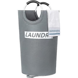 82L Large Laundry Basket Waterproof Laundry Hamper Collapsible Folding Tall Clothes Hamper Foldable Clothes Bag Folding Washing Bin Sliver Grey