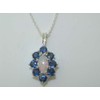 Ladies Solid 925 Sterling Silver Natural Opal & Blue Sapphire