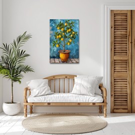 SWQYLB Lemon Canvas Wall Art Kitchen Fruit Picture Vintage Farmhouse Lemon Tree Painting Rustic Botanical Prints Kitchen Dining Room Decor Framed (12.00" x 18.00")