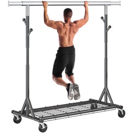 Gewudraw Heavy Duty Clothes Rack Load 530 LBS Metal Garment Clothing Rack Hang 200 pieces of clothing on Wheels Collapsible Rolling Portable & Adjustable with Hook for Hanging Clothes Black