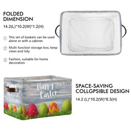 XUWU Happy Easter Eggs Storage Basket Cube Storage Bins Organizer Bag Collapsible Closet Shelf Baskets with handle for Baby Cloth Pet Toy Book 14.2×10.2×8.3 IN