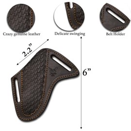 ADAM KNIVES Leather Knife Sheath For Belt - Slanted Pancake Sheath, Tooled Leather Cover - Dark Brown