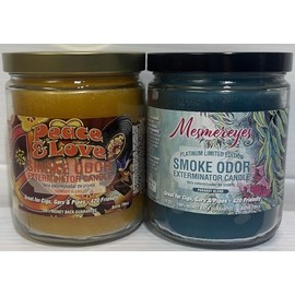 Smoke Odor Exterminator 13 oz Jar Candles Peace & Love, Assortment (2) Includes Peace & Love and Mesmereyes.