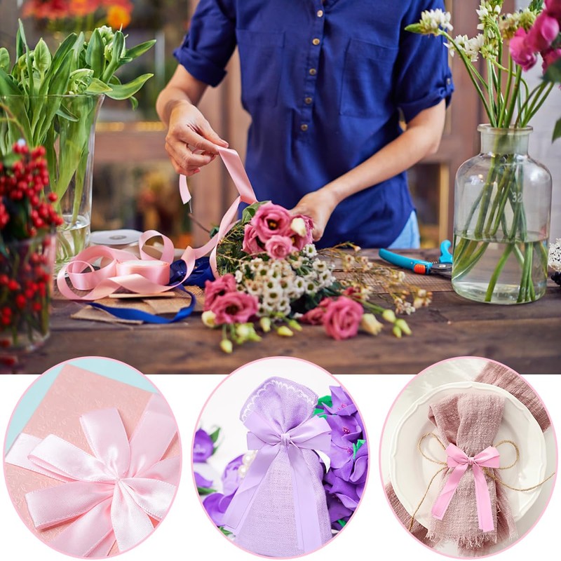 2 Roll 20mm Ribbon 100 Meter,Pink and Purple,Satin Ribbon Gift