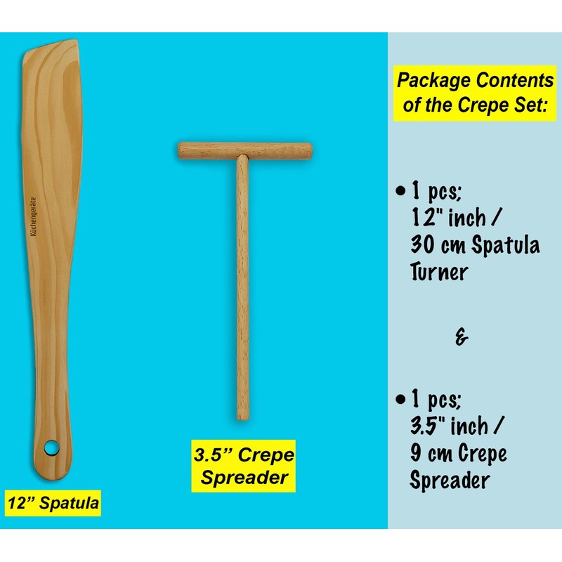 Kuchengerate 3.5 inc Crepe Spreader and 12 inc Wooden Spatula