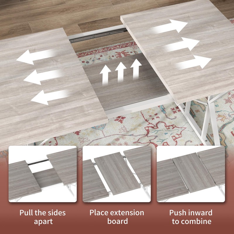 HOMCOM 63"-47" Expandable Dining Table for 4-6 People, Farmhouse Extendable