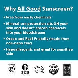 All Good - Organic Sunscreen Butter - Zinc Oxide - Coral Reef Safe - Water Resistant - UVA/UVB Broad Spectrum - SPF 50+ (1 oz)(2-Pack) -...