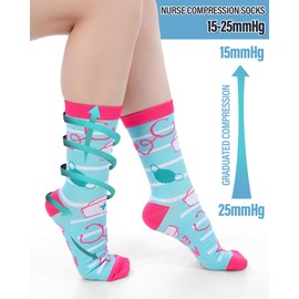 Breathffy 12 Pairs Funny Nurse Compression Socks for Women Men Circulation 15-25 mmHg Crew Compression Socks Novelty Cotton Doctor Nursing Gifts for Christmas Doctor Nurse Assistant Gifts
