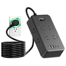 GALASALA Regleta Multicontacto Extension Electrica con Protector Supresor de Picos de Voltaje, 1.8 M, Enchufe Plano, 8 Salidas y 2 USB (2 USB C), Sleek Socket para Hogar Oficina (Negro)