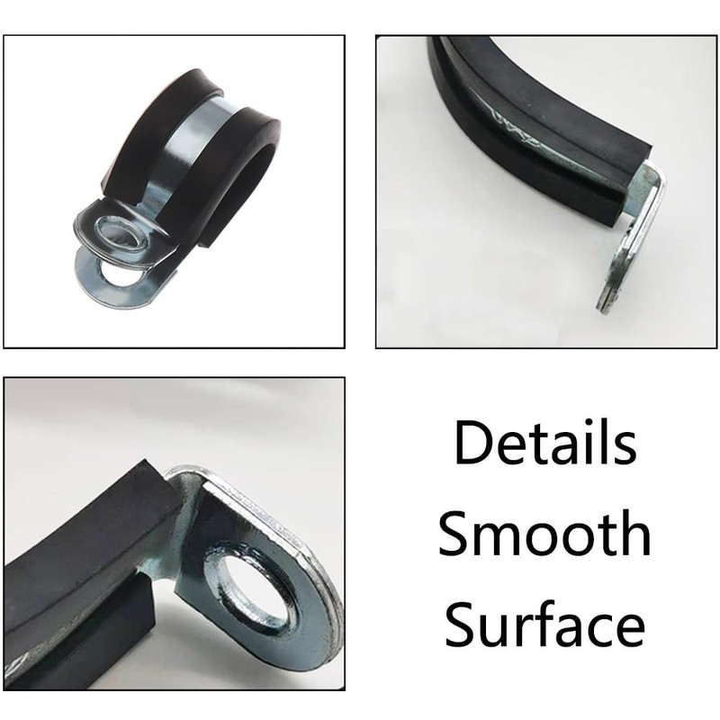 25Pcs 6mm Rubber Cushioned Cable Clamps 304 Stainless Steel Hose