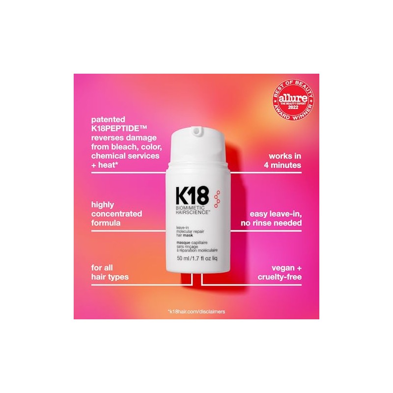 K18 Hair - Mascarilla capilar reparadora molecular Leave-In, máscara unisex,