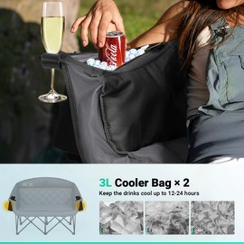Overmont Oversized Double Camping Chair - 2 Person Comfort Couch Chair Loveseat for Adults - Heavy Duty Lawn Chairs with Cooling Bag&Wine Racks - Support 850LBS Black