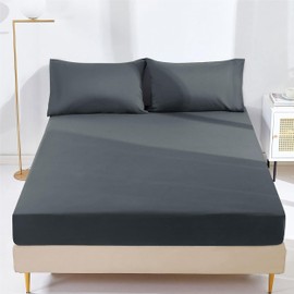 AR Ware Double Fitted Sheet non Iron Wrinkle, 25cm Deep Ultra Soft Microfiber Elastic Fitted Bed Sheets easy care, Fade Resistant (Charcoal)