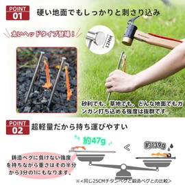 AVOFOREST Titanium Pegs, Thick Head, 7.9, 9.8, 11.8 inches (20, 25, 30 cm), 2 Pieces, 6 Pieces, 8 Pieces, 16 Pieces, Lightweight, High Strength, Corrosion Resistant with Reflective Rope, For Camping