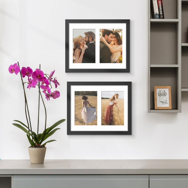 DUENPY 8x10 Double Picture Frame White Mat For Displaying Two