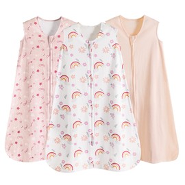 david's kids 3 Pack 100% Cotton Baby Sleep Sack 18-24 Months, Ultra Soft Baby Wearable Blankets with 2-Way Zipper, Comfy Toddler Sleeping Bags for Boys Girls Neutral, X-Large Size, Pink Floral