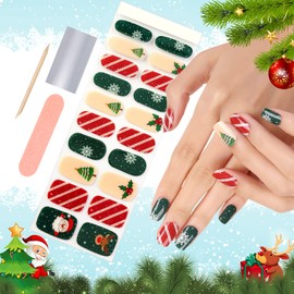EBANKU 20PCS Christmas Cured Gel Nail Polish Strips, Snowflake Santa Claus Adhesive Gel Nail Art Sticker, Waterproof Gel Nail Wrap Stickers with Nail File and Stick（UV/LED Lamp Required）