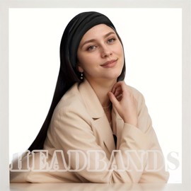 Luuao 4 Pack Black Non-Slip Wide Headbands for Women, Sweat-Wicking Yoga Headbands, Soft Stretch Cotton Workout Bandanas for Running Gym, 20 Hair Ties, Fashion Turban & Sports Headbands.Color 1