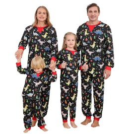Holiday Family Christmas Pajamas Matching Pjs Set Long Sleeve Cotton Pajamas Pants Sleepwear Loungwear Dinosaur Pajamas for Women S