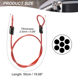 sourcing map Security Steel Cable Lock, Safety Cable Flexible Wire Rope Luggage Lock 1.6feet 2.5mm Vinyl Coated Braided Steel with Double Loop for Bike Bicycle U-Lock Padlock Red