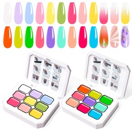 U-Shinein Gradient Painting Gel Set, 2*Plates Ombre Gel Nail Polish Ombre Nails Aura Nails,Long-lasting Silky Texture Highly Saturated French Manicure Soak of UV/Led Home Salon DIY Nail Art J&O