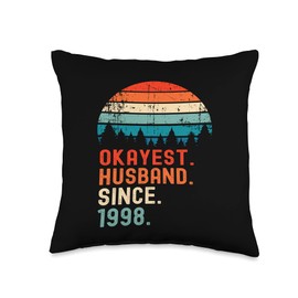 Best Epic Husband Since 1998 Designs Funny Okayest Husband Since 1998 Vintage Wedding Anniversary Throw Pillow, 16x16, Multicolor