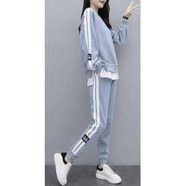 Emptio Women's 3/4 Sleeve Jogger, Jogger, Sweatshirt, Top and Bottom Set, Training Wear, sky blue/blue, XL