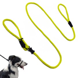 Multifunctional Figure 8 Padded Head Halter Walking Training Leather Stopper Slip Lead Dog Rope Leash (Fluorescent Yellow)