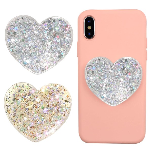 Set of 2 Universal Heart-Shaped Phone Grip Holder with Stand,Finger