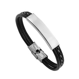 GENPAR Bracelet Men & Women, Leather Wrist Wrap Bracelet (BLACK)
