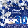 Blue 30th Birthday Decorations for Him Her, 30th Silver and
