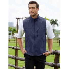 Gihuo Men's Lightweight Outdoor Travel Vest Full Zip Casual Lightweight Work Vest (Large, Navy)