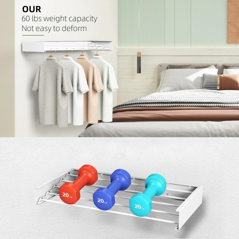 SZJoyBet Laundry Drying Rack, Collapsible Wall Mounted Clothes Drying Rack