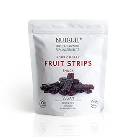 Nutruit Sour Cherry Fruit Strips Snack (Pack of 20), Vegan, Gluten Free, Non GMO, Plant Based, High Fiber, 1.1 oz Packs