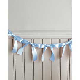 Eanjia Pre-Assembled Blue Bow Garland - 6ft Ready-to-Hang Party Decorations for Baby Boy Showers, & Birthday,Gender Reveal， No DIY Needed, Thick Silk Satin Bows Banner (Blue, 6ft)