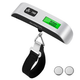 Brencco Electronic Luggage Scales, Portable Scales Max 50 kg/110 Lb, Suitcase Scales with Backlit LCD Screen with Tare Function for Travel Accessories Home and Home, Silver, Luggage Scales