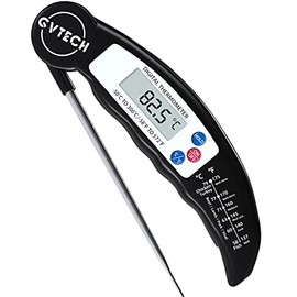 Termómetro de alimentos, GVTECH termómetro digital de lectura instant para carne, termómetro de cocina de sonda larga plegable con °F/°C, perfecto para cocina, ahumador, barbacoa, baño de agua (negro)