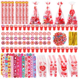 Kolewo4ever 40pack 360x Valentines Day Stationery Party Favors Bulk: Valentines Pencil Eraser Slap Bracelets Stamps Treat Bags for Kids Classroom Gift Exchange School Games Prizes Reward Prizes Carnival Events