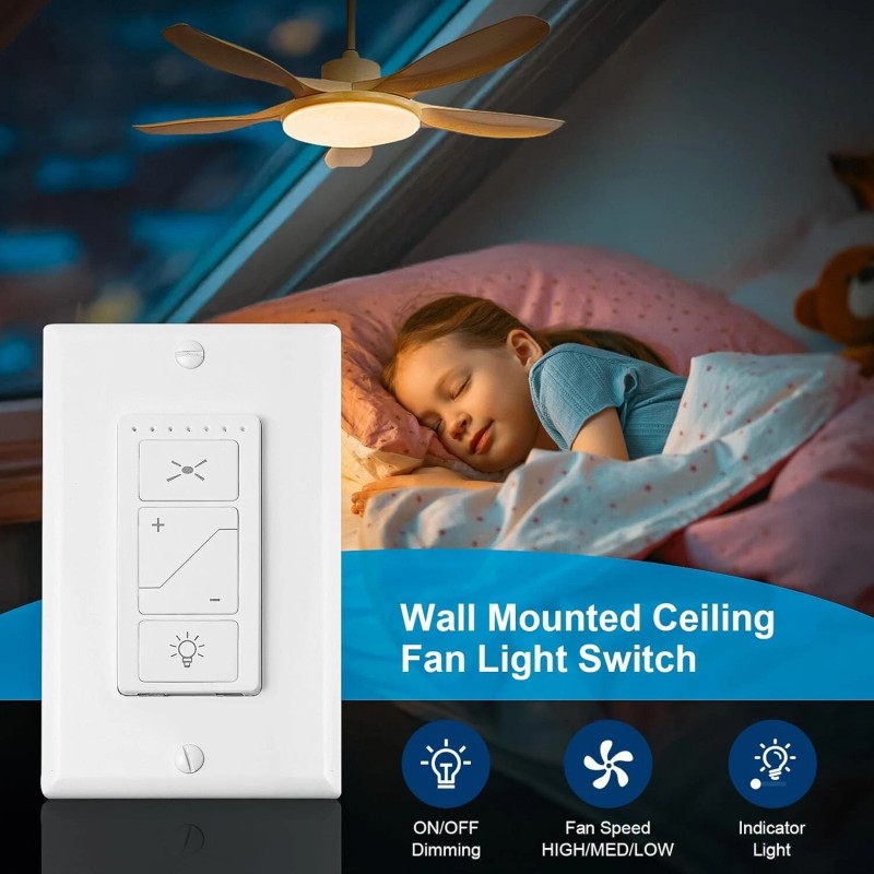 53T Ceiling Fan Wall Remote Control 4DIP Switch for Harbor