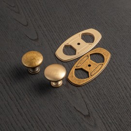 Goo-Ki Cabinet Knobs with Spacer/Back Base Plate for Drawer Kitchen, Antique Brass Zinc Alloy Hardware, 6 Pack Vintage Retro Brass Single Hole/Screw Bar Pull Handles